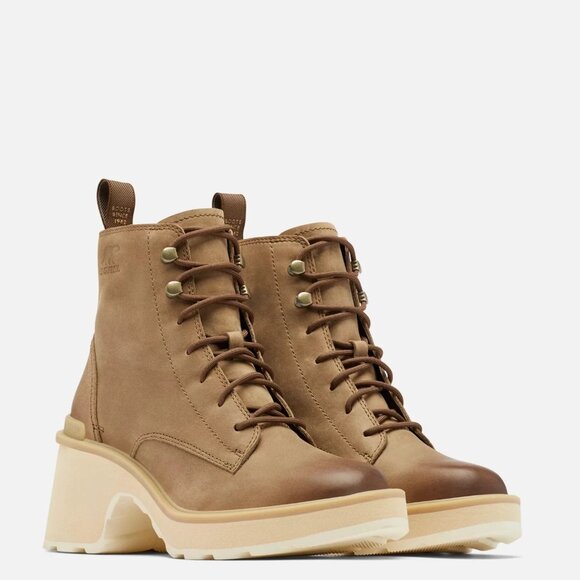 NEW SOREL Leather Hi Line Heel Lace Boots umber for women 563tn - Picture 3 of 10